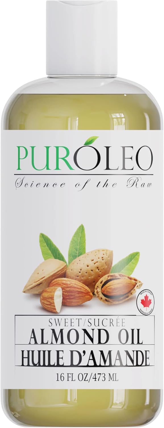 PUROLEO Sweet Almond Oil 16 Fl Oz/473 ML (Packed In Canada) Pure Almond