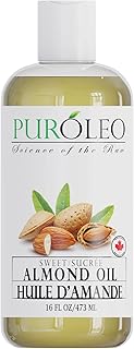 PUROLEO Sweet Almond Oil 16 Fl Oz/473 ML (Made In Canada) 100% Natural and Pure | Moisturizer & Carrier Oil | Beauty & DIY blends, massage oil, body oil, hair oil and baby oil | Made from almonds raw (Made in Canada) | huile amande douce huile massage