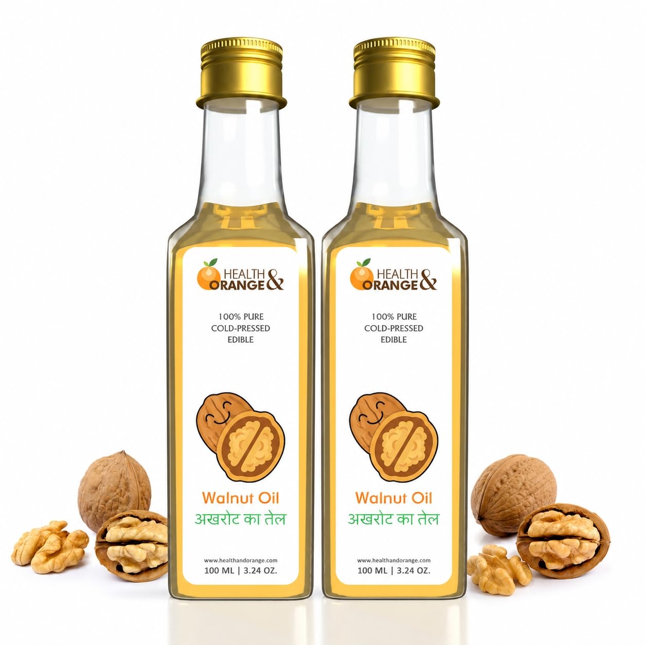 Health and Orange H&O Walnut Oil - 100% Pure Cold Pressed Edible Akhrot Ka Tel - 200ml Glass Bottle-image-3