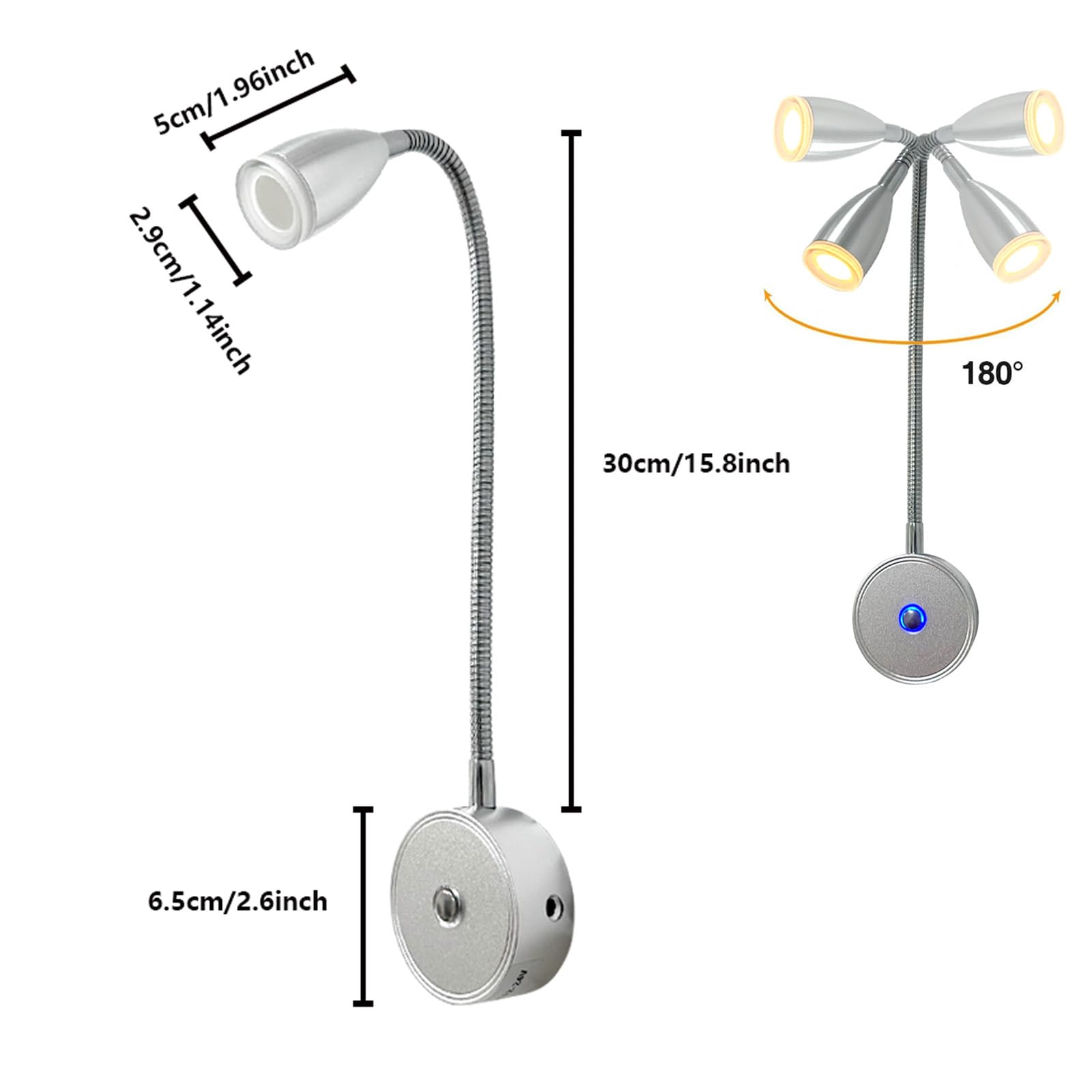 Lampada LED 12V Per Camper - Dimmerabile, 3 Temperature Colore, Collo Flessibile, USB - Foto 4