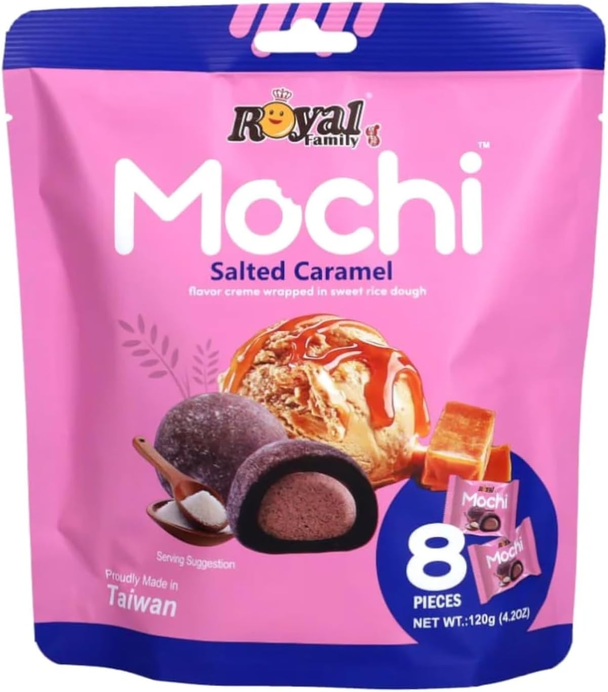 Royal Family Mochi Salted Caramel Flavour, No Artificial Color or Flavor, 8pcs 120g (Imported)