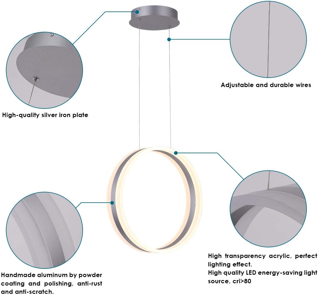 Get Cheap Price ROYAL PEARL Modern Foyer Pendant Light Dimmable LED Chandelier Adjustable Hanging Pendant Lighting Silver for Living Dining Room Bedroom