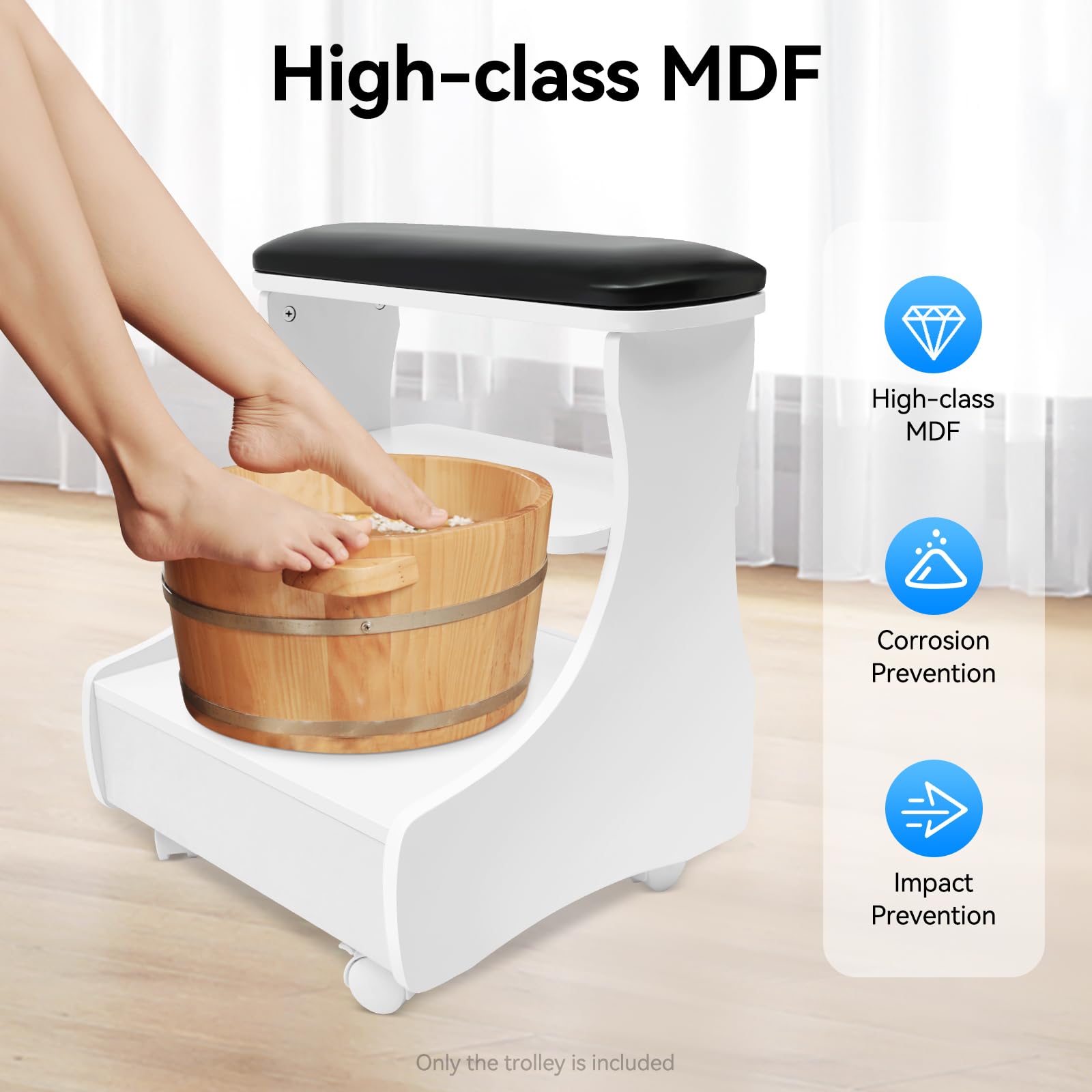 Taburete pedicuro, taburete con reposapiés, mueble rodante para cuidado de los pies, con bandeja y almacenamiento, ideal para salón de belleza y uso doméstico profesional (Lanza, Negro)