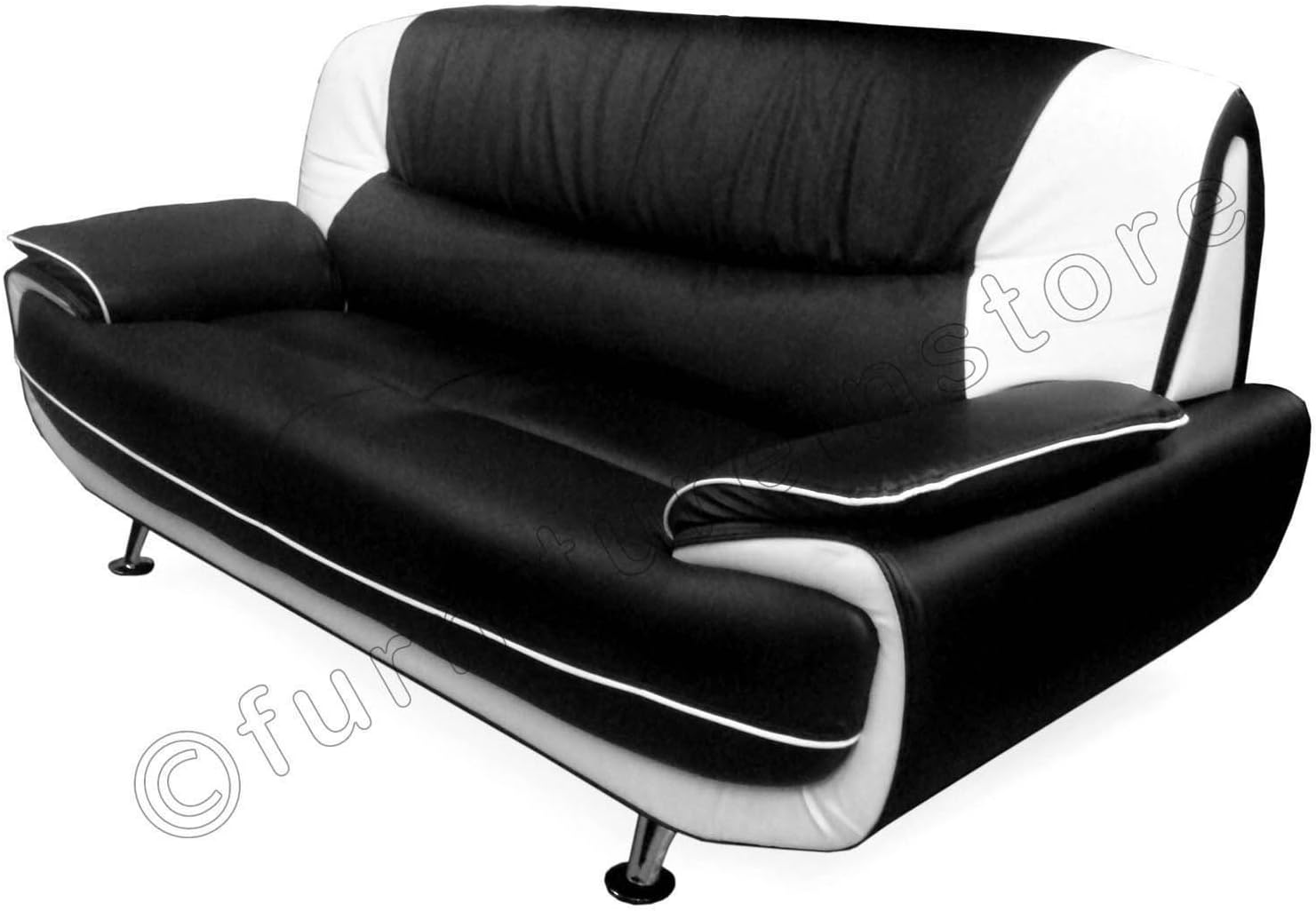 Passero 2 Seater Black White Faux Leather Sofa Suite Settee Couch