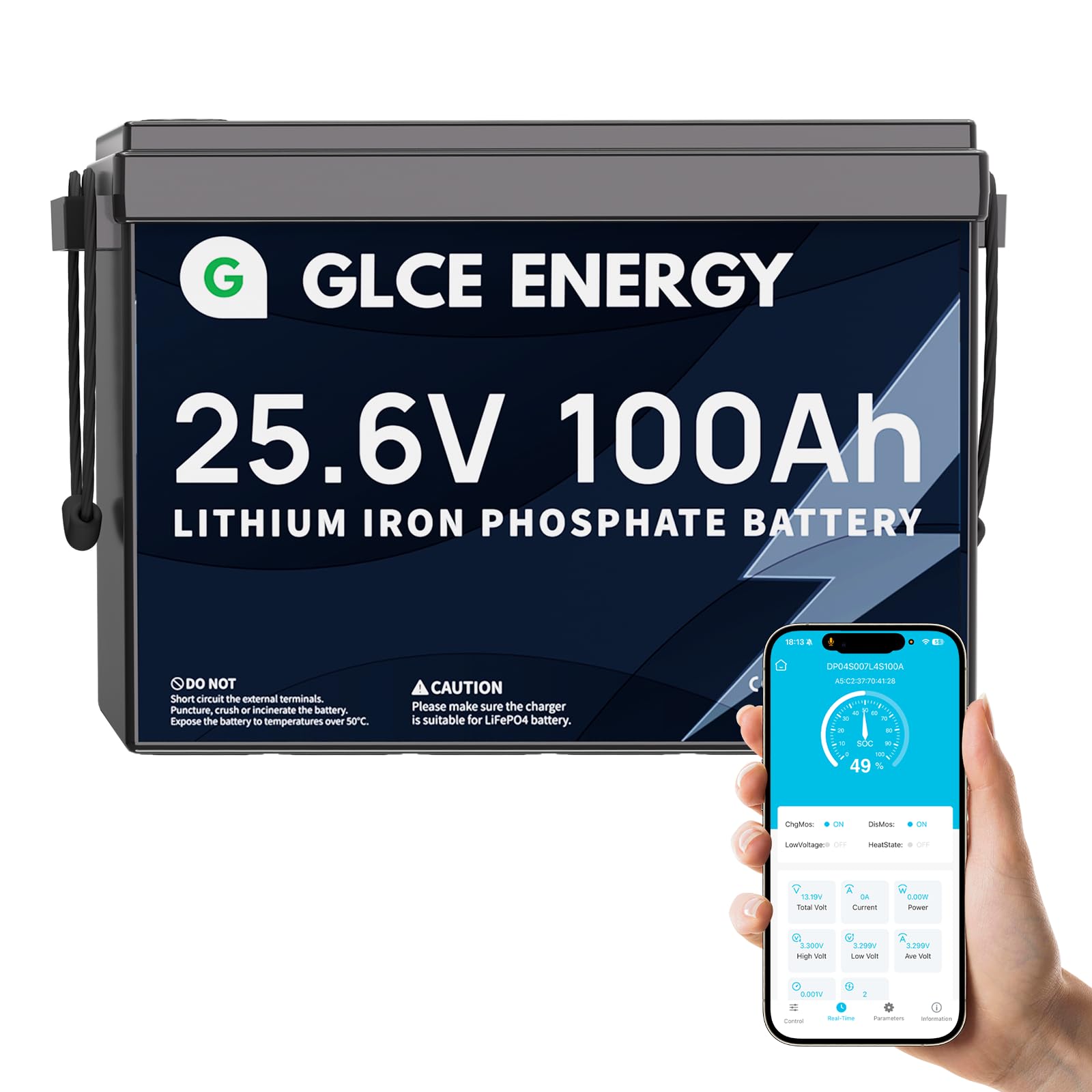 24v 100ah Lifepo4 Batteria,GLCE ENERGY 100A BMS, 10000+ Deep Cycles, batteria ricaricabile per camper, impianto solare, rimorchio, camper, marina, fuoristrada, motore a traina