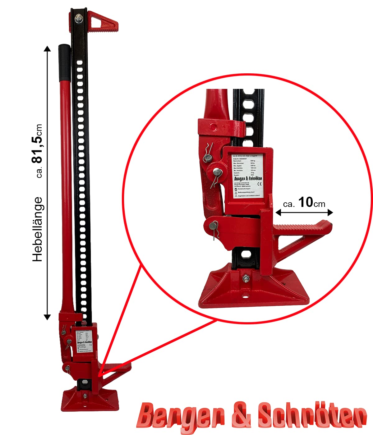 Berger & Schröter 50133 Farm Jack Wagenheber Offroad Traktorhochheber 3500kg Tragkraft, Rot