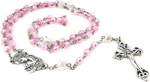 Miniatura 5 de Juego de rosario y rosario de corte de cristal rosa madre María, rosario católico, rosarios católicos para mujer, regalos católicos para mujer,
