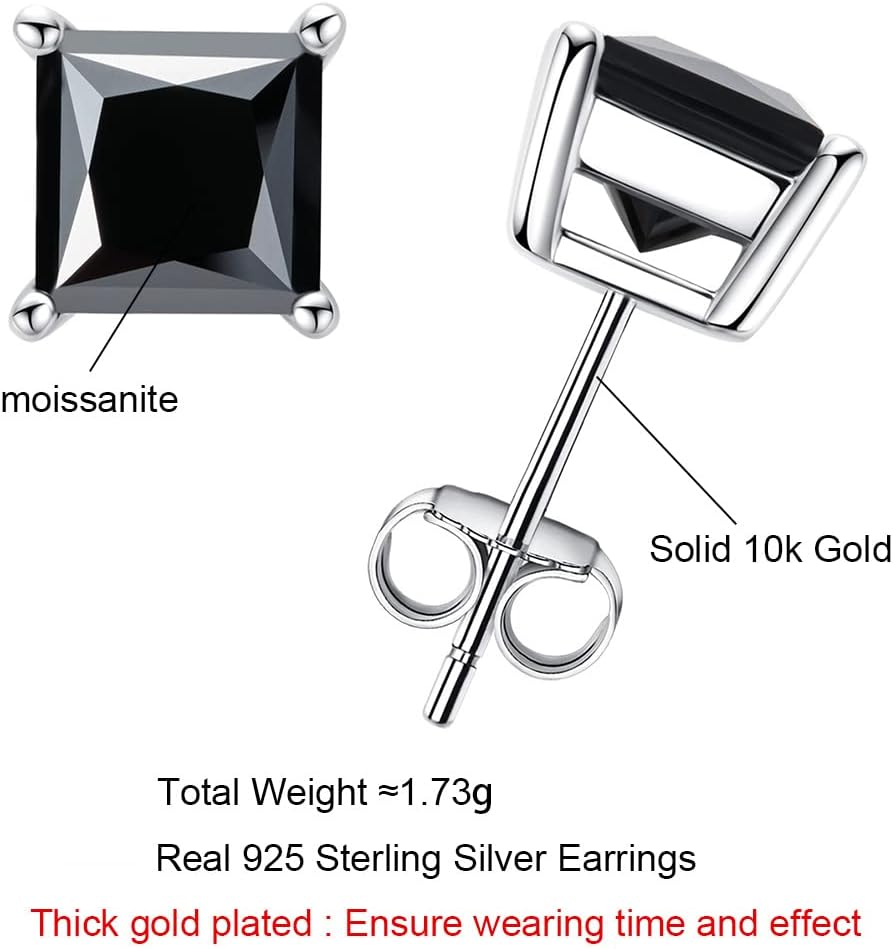 AnuClub 1.2-4cttw 10K Post Princess Cut Moissanite Stud Earrings for Women, D Color VVS1 925 Sterling Silver Earrings
