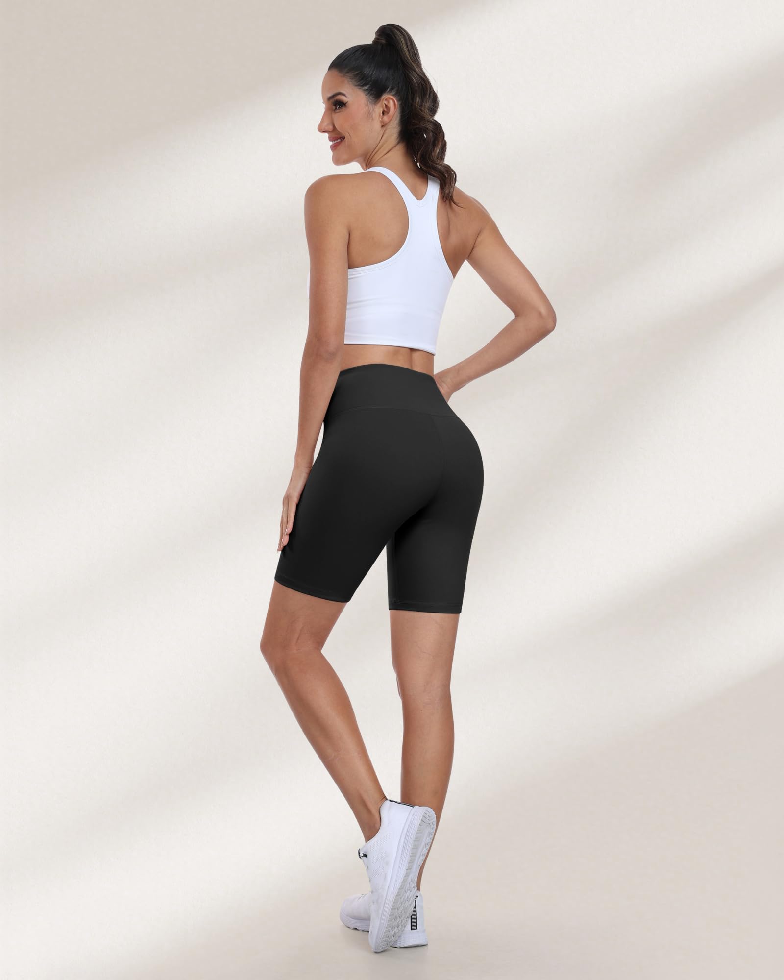 Pantalones cortos de ciclismo para mujer, cintura alta, control de abdomen, suaves, atléticos, gimnasio, yoga - 5