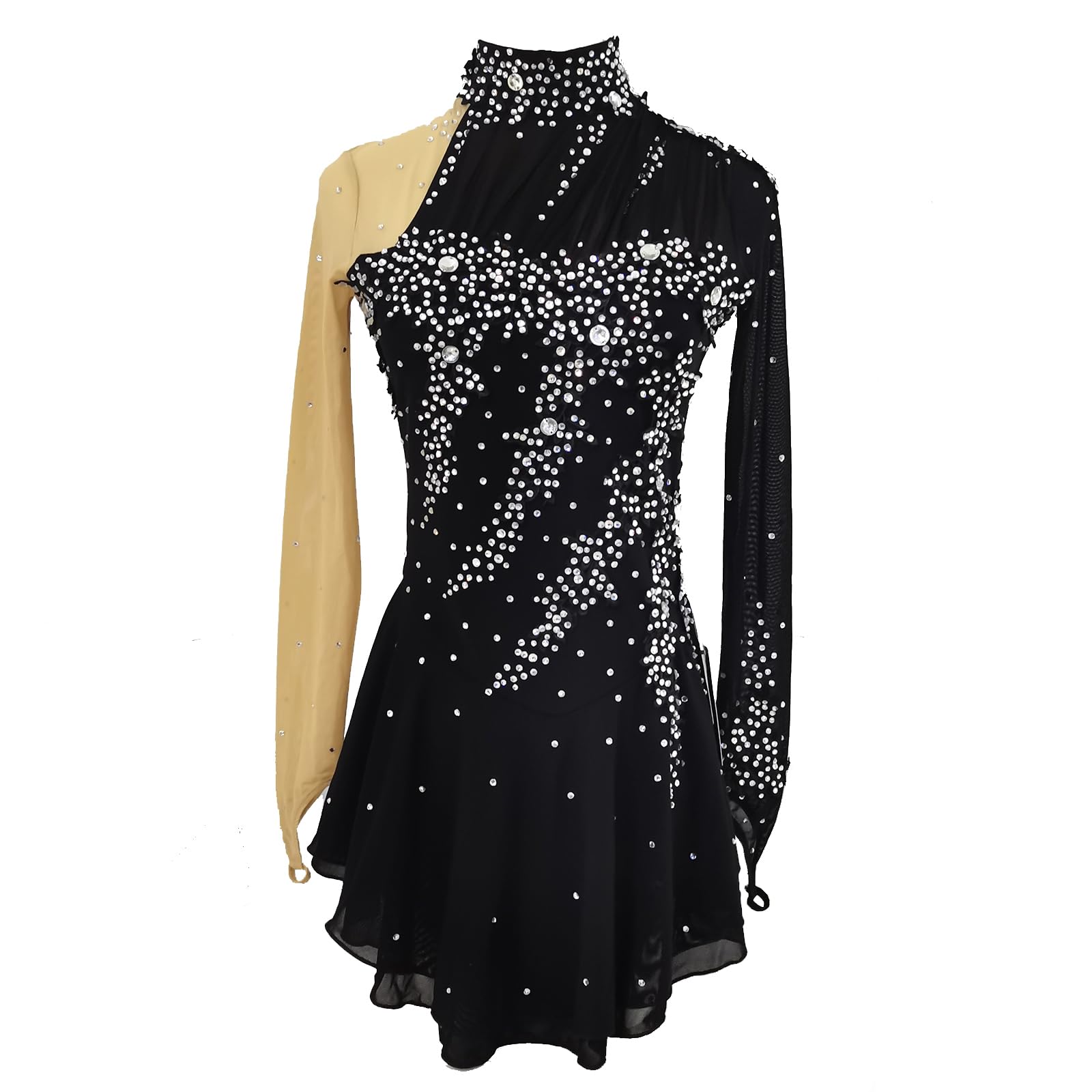 JoyCan Girls' Black Long Sleeve Figure Skating Dress Shiny Professional Customized Competition Costume