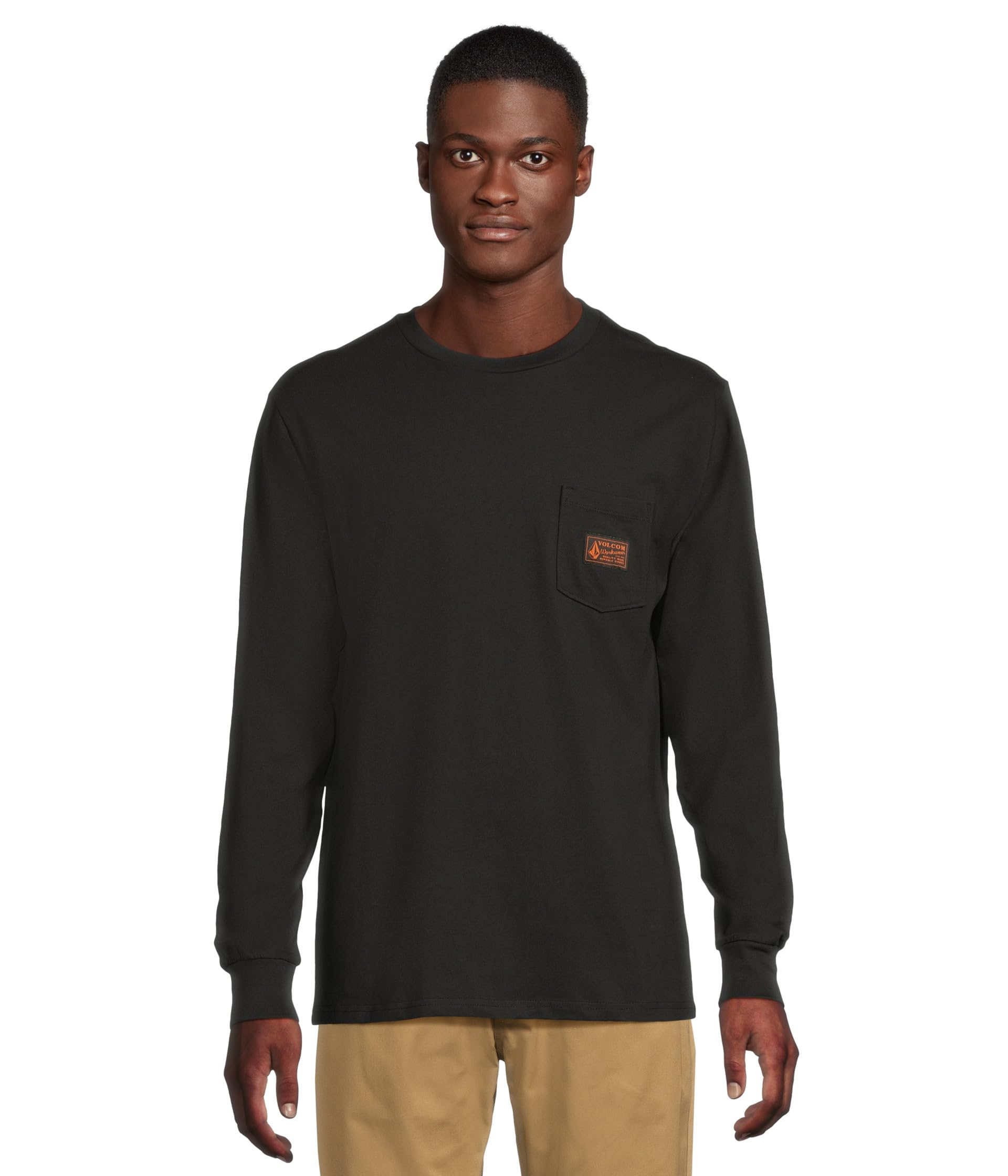 Volcom Mens Workwear Certifico Long Sleeve T-Shirt | 100% Cotton Crew Neck Tee, Black, Large