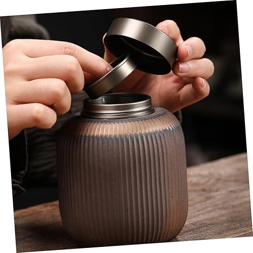 Miniatura 4 de Amosfun Botes de cerámica de azúcar de té vintage Lata de almacenamiento de té de cocina Tarro de cerámica Tarro de té sellado Tarro de té