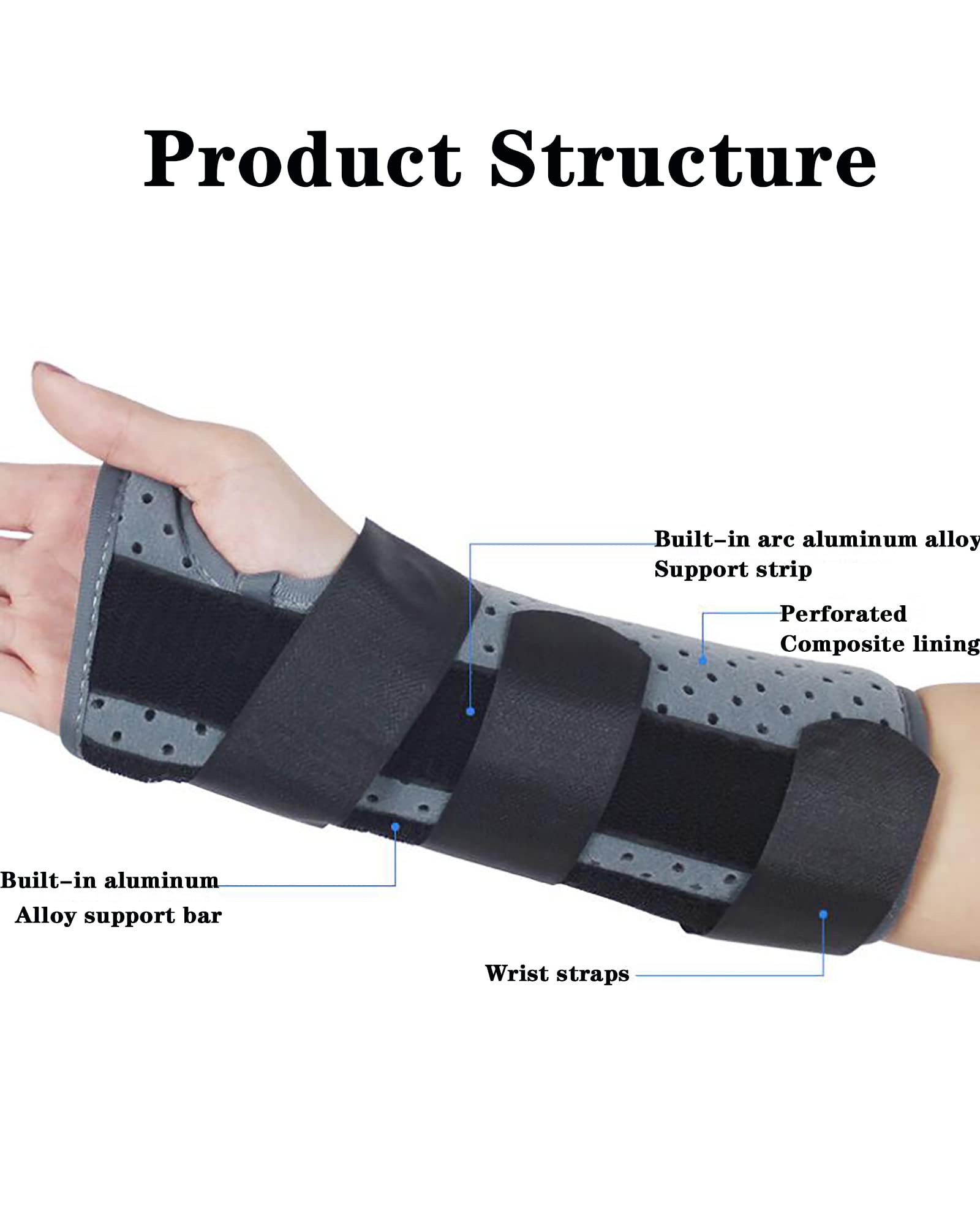 Eslinga de brazo portátil Banda de fijación de fracturas de mano ajustable Inmovilización nocturna Férula de muñeca Soportes para aliviar el dolor, izquierda, M (derecha L)