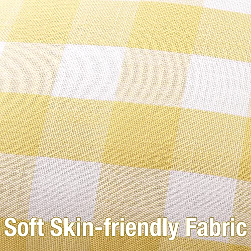 Set Of 2 Yellow Retro Farmhouse Buffalo Plaid Throw Pillow Covers With Pompoms, Gingham Check Square Decorative Throw Pillow Cases Cushion Case For Sofa Couch Car, 18X18 Inch, Yellow And White #TOP3