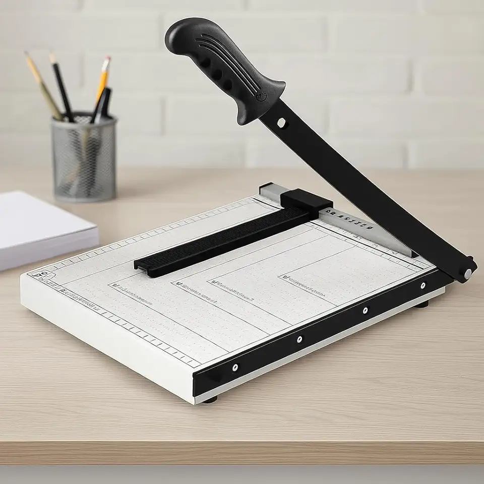 Guilhotina de Papel Profissional A4 – Corta Até 12 Folhas – Base de Aço, Lâmina de Alta Precisão com Protetor e Trava de Segurança – Ideal para Cartolina, Papelão, Escritório e Gráficas