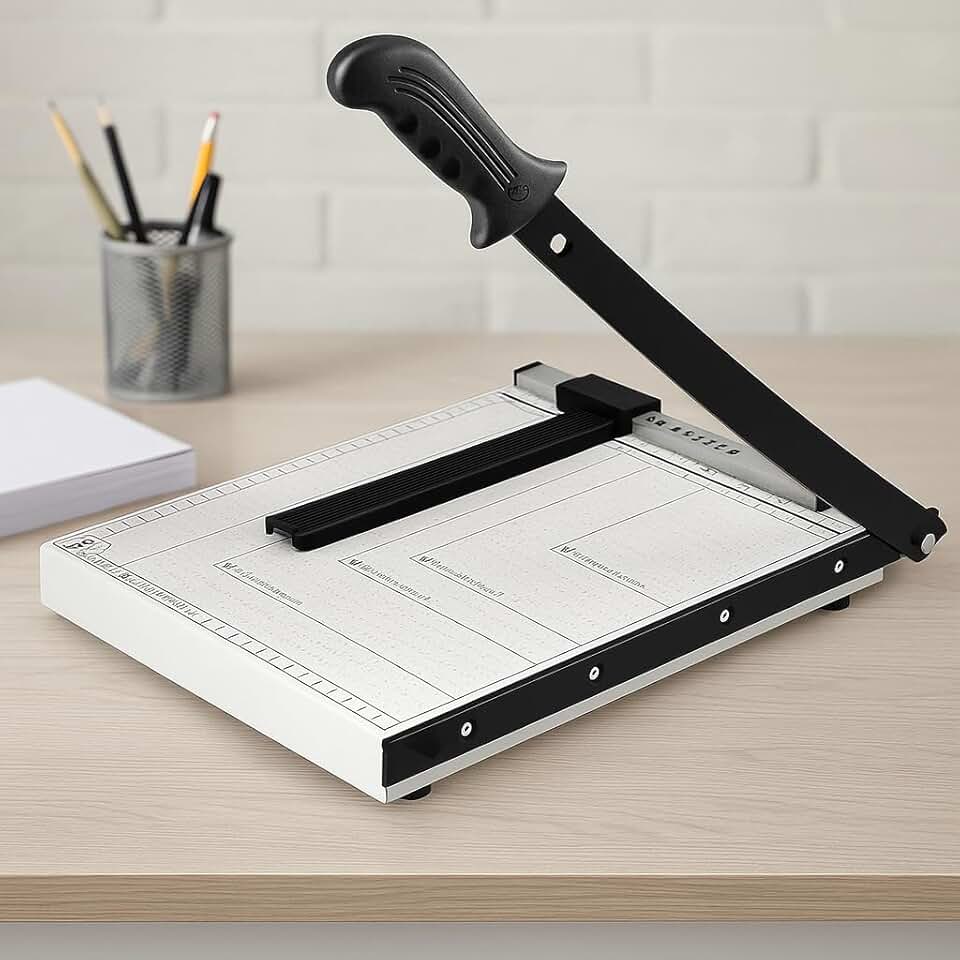 Guilhotina de Papel Profissional A4 – Corta Até 12 Folhas – Base de Aço, Lâmina de Alta Precisão com Protetor e Trava de Segurança – Ideal para Cartolina, Papelão, Escritório e Gráficas