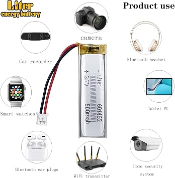 Liter energy battery 3.7V Lipo Battery 500mAh Rechargeable Lithium ion Polymer Battery 601452 with JST Connector
