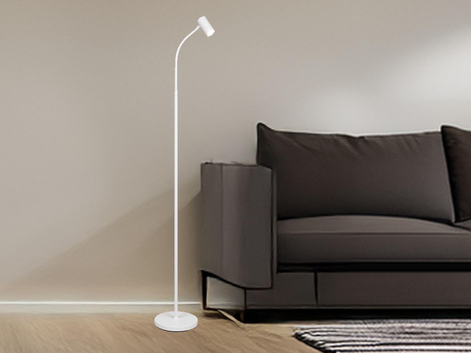 meineWunschleuchte Wąska lampa stojąca, biała, możliwość ściemniania, elastyczna regulacja punktowa, wysokość 133,5 cm