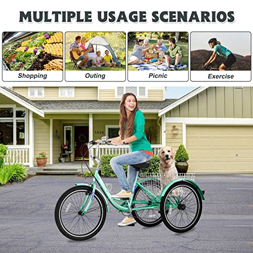 MOPHOTO Adult Tricycles Three Wheel Cruiser Bike 7 Speed, Adult Trikes 24/26 inch Wheels Low Step-Through, Three-Wheeled Bicycles for Women, Men, Seniors
