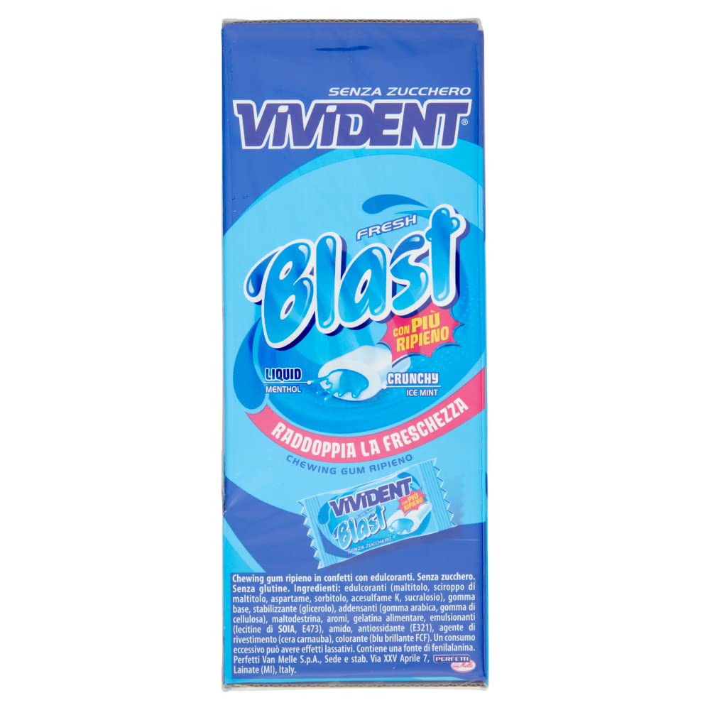 Vivident Fresh Blast, Chewing Gum Ripieno, Senza Zucchero, Gusto Menta, Senza Glutine, Confezione da 200 Gomme da Masticare incartate singolarmente