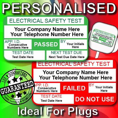 Quality PAT Test Labels - 1040 Personalised PASSED & 130 FAILED Labels for Plugs