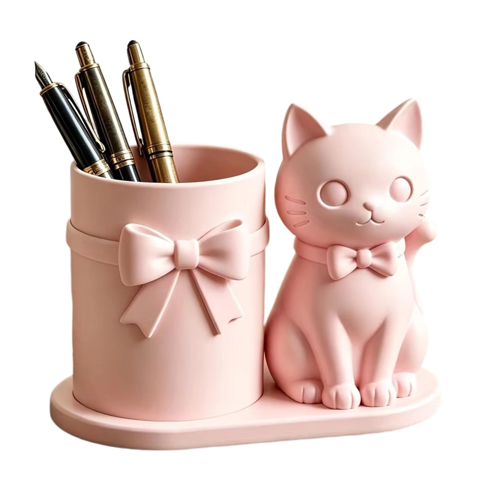 Glifora Cat Pen Holder - Cute Kitty Desk Organiser with Pens, Pencils and Makeup Brushes, 3D Printed Cat Sculpture for Home Office Desk Decor