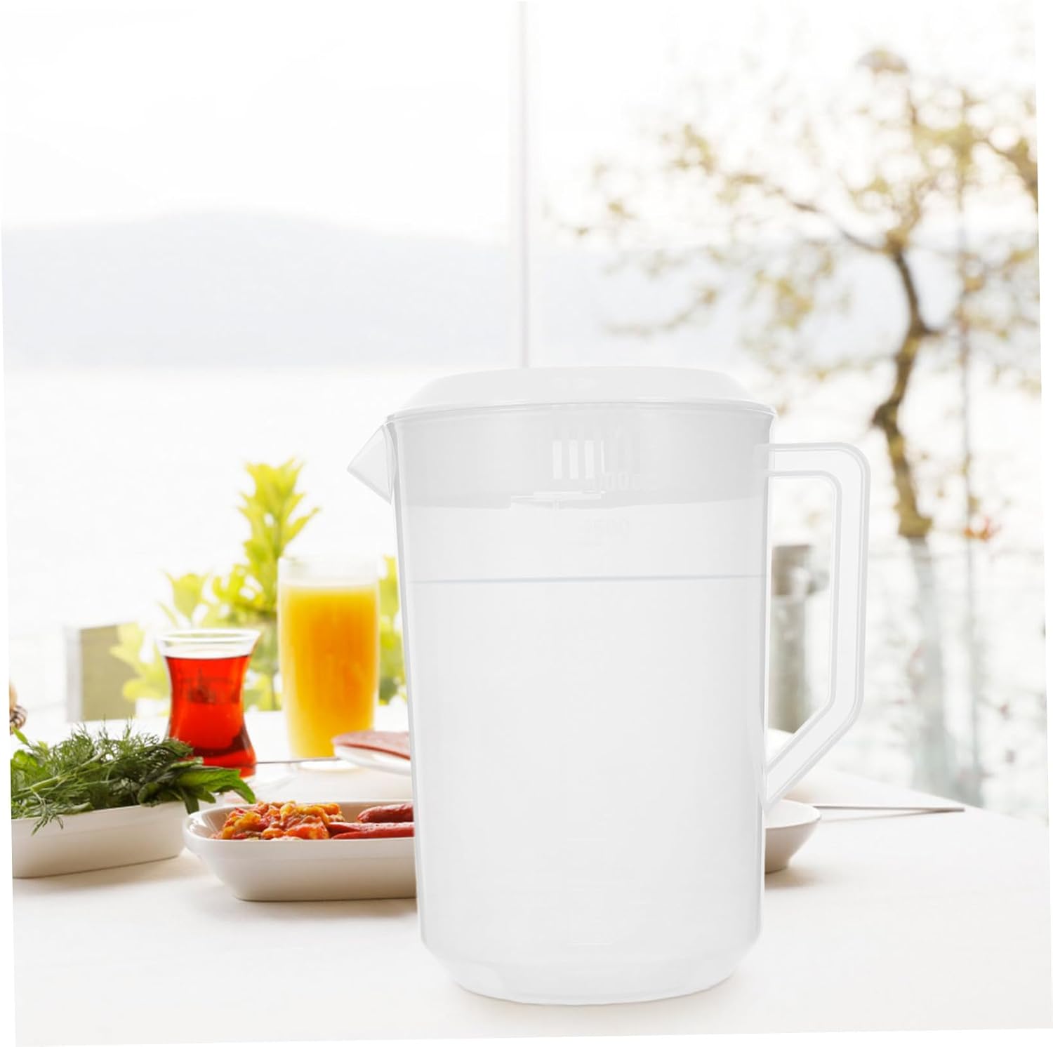 INOOMP Measuring Kettle with Scale Cold Water Jug Heat Resistant Plastic Juice Pitcher with Lid for Parties and Picnics Safe Beverage Storage