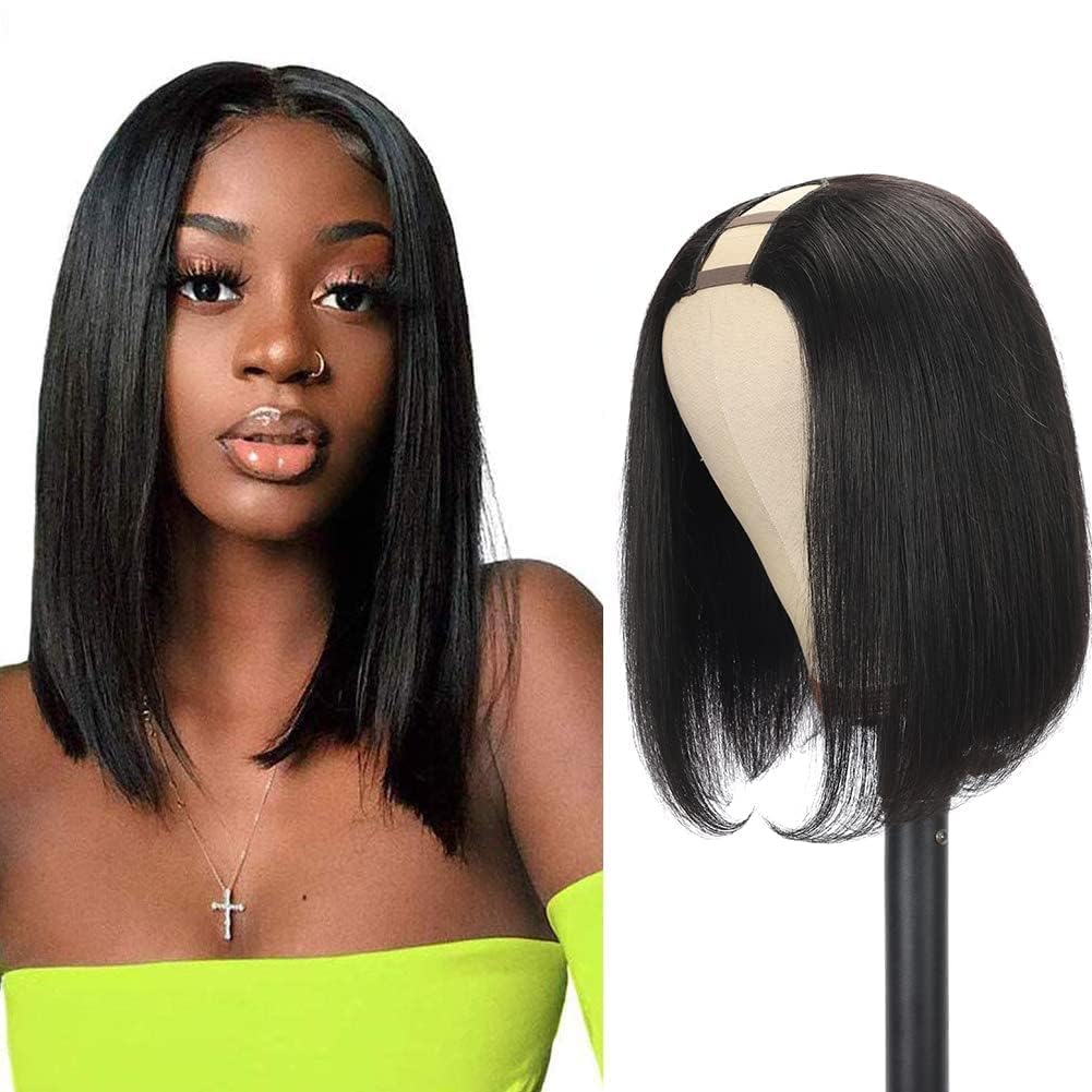 UDesire U Part Human Hair Wig Straight Bob Wig Human Hair For Black Women 12inch Brazilian Remy Hair Short Bob Wigs Clip in U Part Wig Hair Extensions