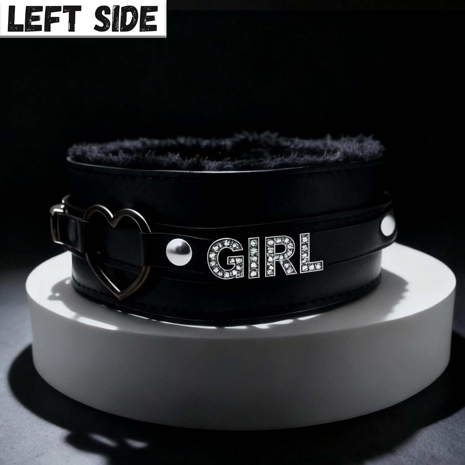 paloli Furry Heart O-Ring Choker for Women, Adjustable Gothic Punk Plush Leather Necklace - Image 3