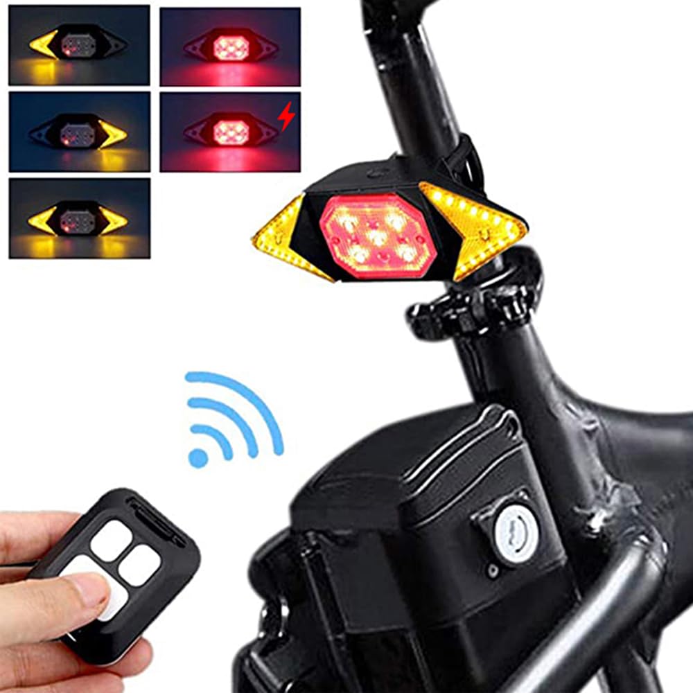 Luce USB Bike Wireless Remote Control Rear Lamp Red/Blue Flash Turning Signal Safety Warning Taillight