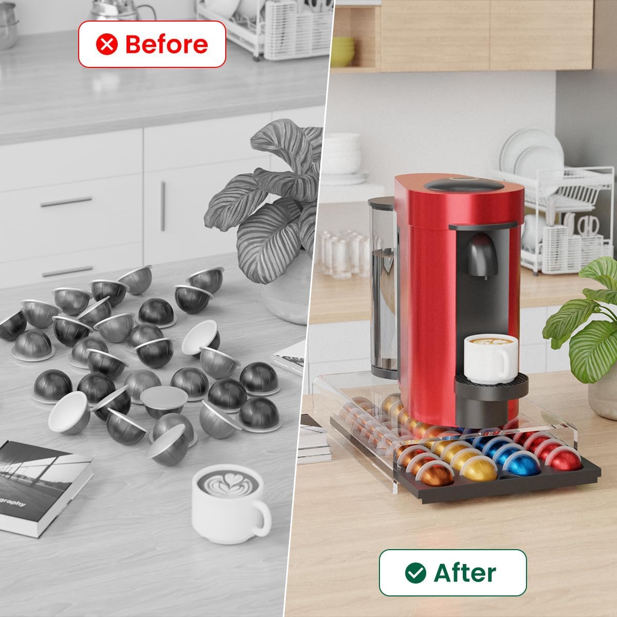 Coffee Pods Storage for Nespresso Vertuo Capsules Organizer, with Arcylic Top & Plastic Drawer, Holds 40 Pods