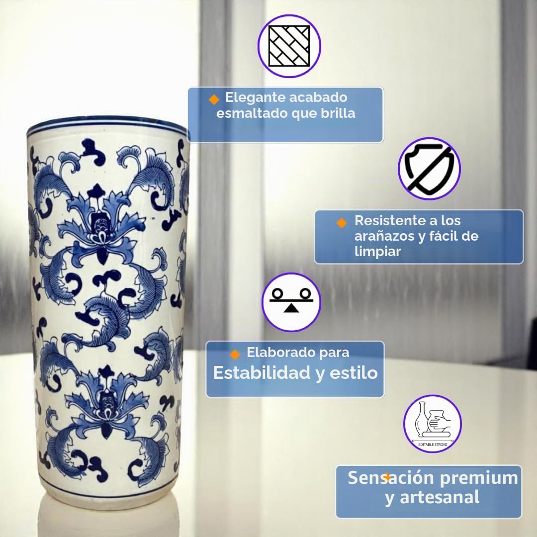 AcaciaHome Soporte de paraguas de cerámica duradera redonda – Soporte perfecto para el hogar, la oficina y la entrada - Añade un toque sofisticado a los espacios de vida para bastones y bastones de
