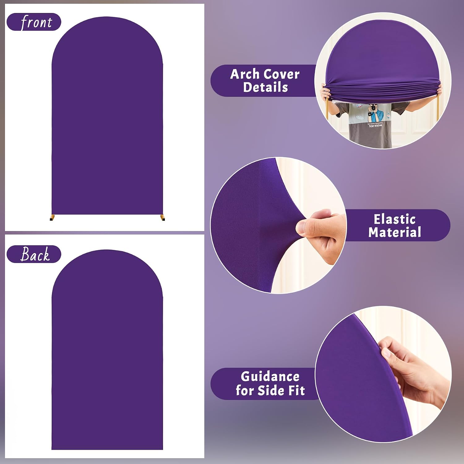 Purple Arch Cover 7.2FT Polyester Fitted Wedding Arch Stand Covers Round Top Chiara Arch Covers Stretchy Backdrop Cover for Birthday Party Ceremony Banquet Decoration