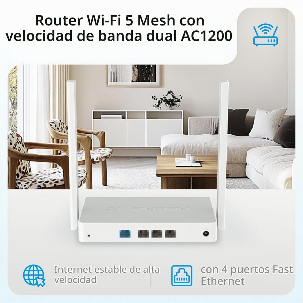 Keenetic Explorer Router/Amplificador Wi-Fi 5 en Malla AC1200 con Smart Switch de 4 Puertos