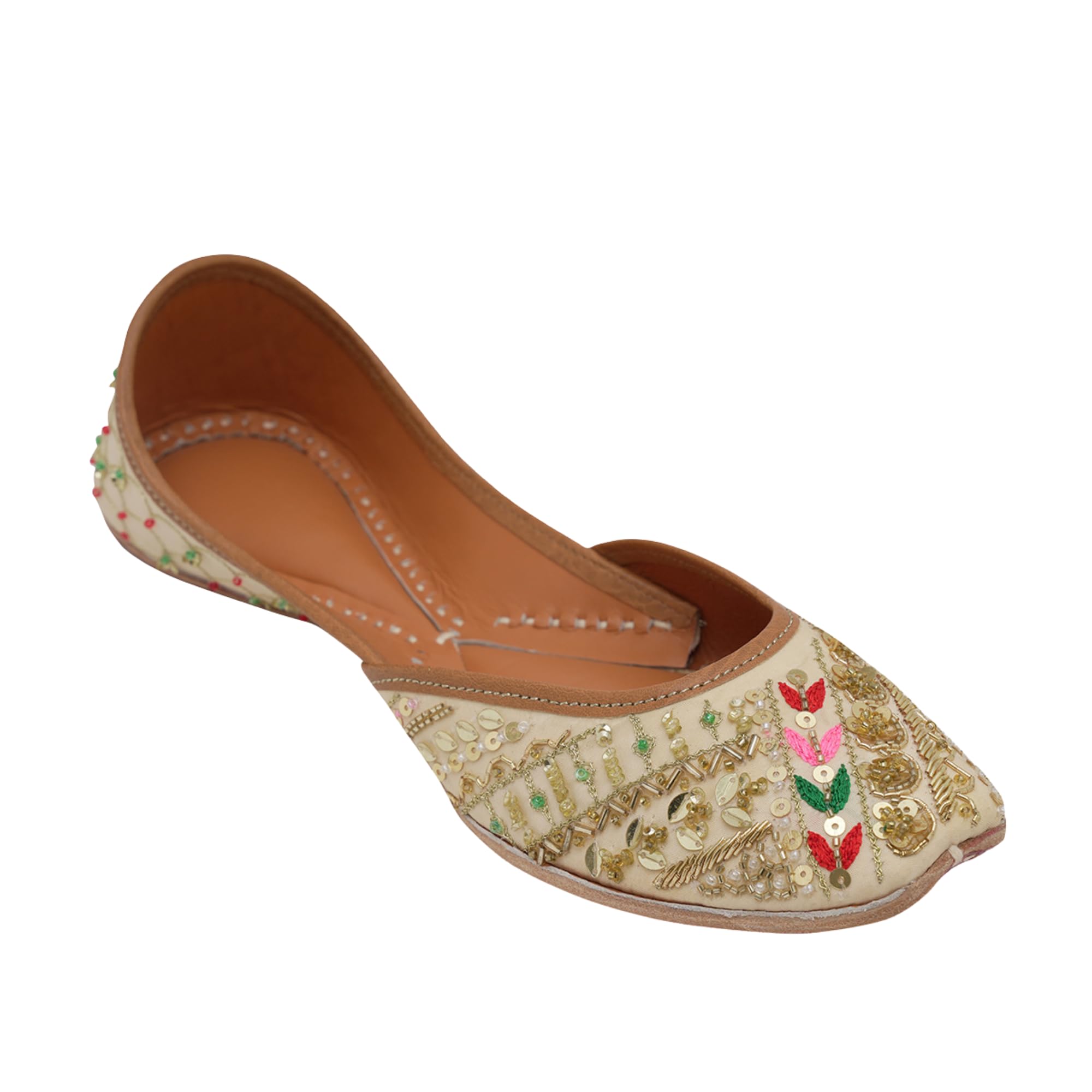 embroidered Mojaris Flats For Women | Gold-image-0