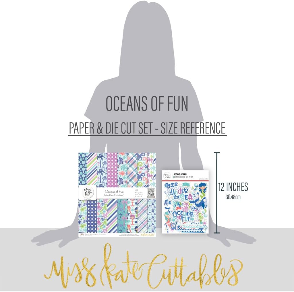Die Cuts & Paper Set - Oceans of Fun - by Miss Kate Cuttables - 16 Single - Sided 12"x12" Premium Specialty Paper Sheets & Over 60 Coordinating Die Cuts