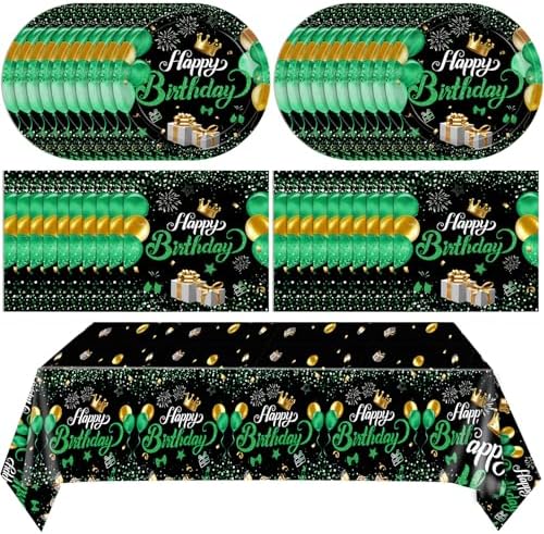 Green Birthday Decorations for Men Boys,Green and Black Party Tab...