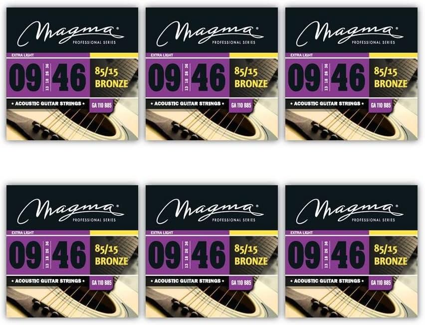 Magma - 6 Sets Extra Light Gauge Acoustic Guitar Strings 09-46 85/15 Bronze Acoustic Strings (.009" - .046") - GA110B85