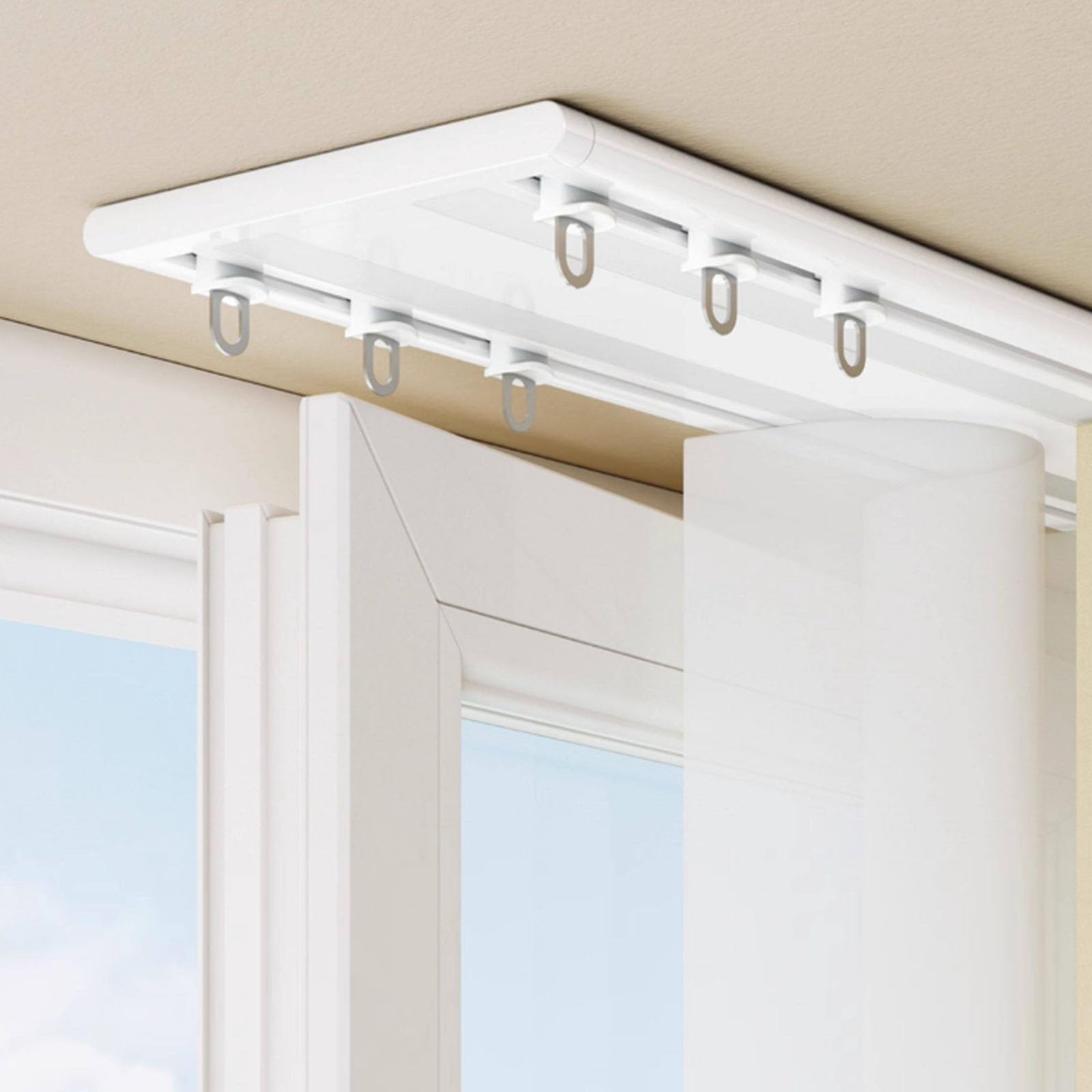 Ceiling Double Curtain Track Rail Aluminium Heavy Duty Room Partition Slim Overhead Rail System With Quiet Sliding Wheels For Dressing Room Office Wardrobe 1m-5m(White,3.3M/10.8FT)