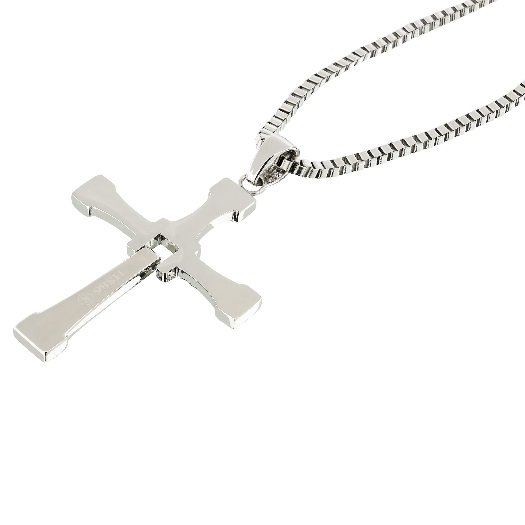 Collana con ciondolo a croce in acciaio inox, gioiello in argento, Acciaio inossidabile
