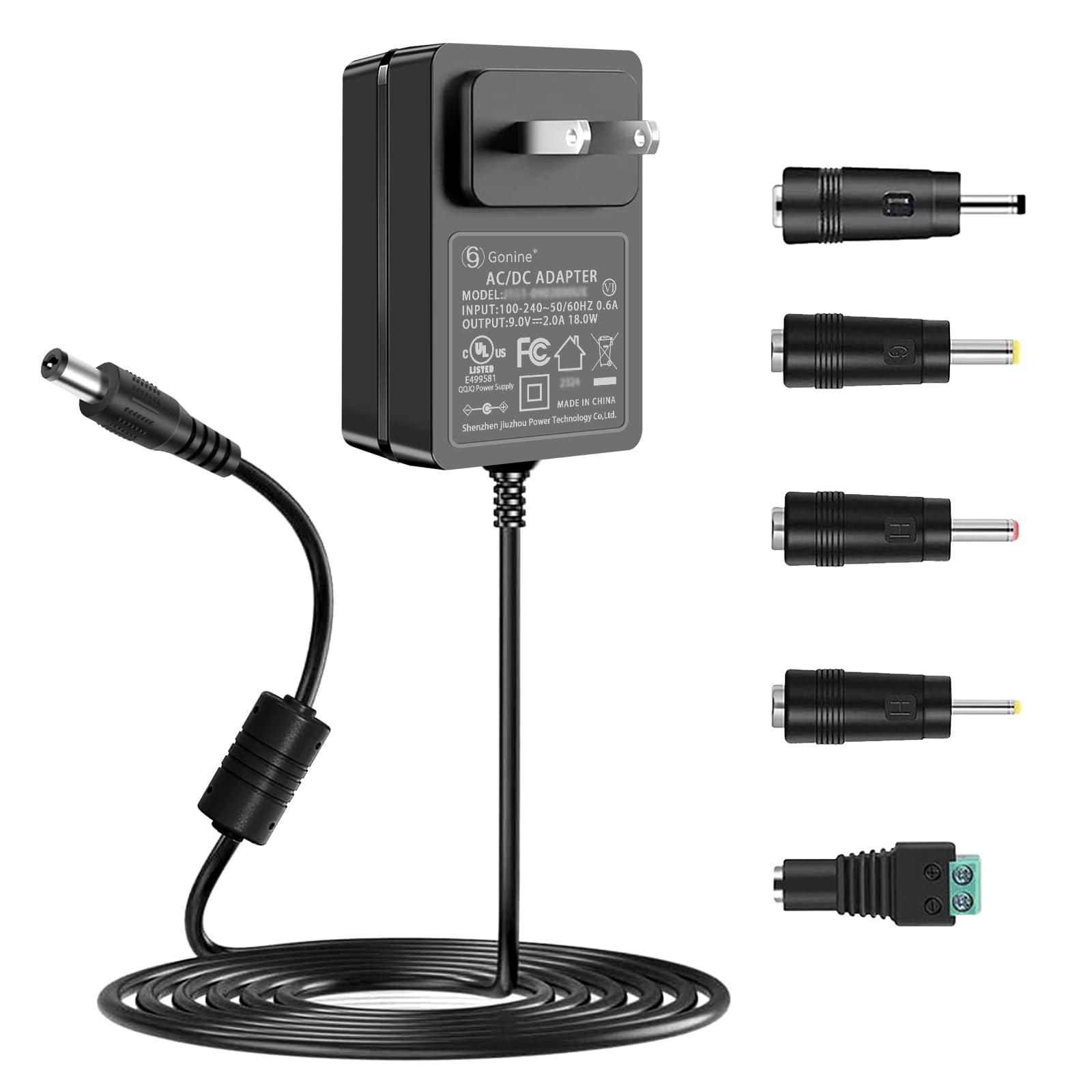 9V 2A Power Supply Adapter, UL Listed, 100V-240V AC to DC 9Volt, Compatible with 9V Devices 2A 1.5A 1A 0.5A 2000mA 1500mA 1000mA 500mA - Not for Battery Charging.