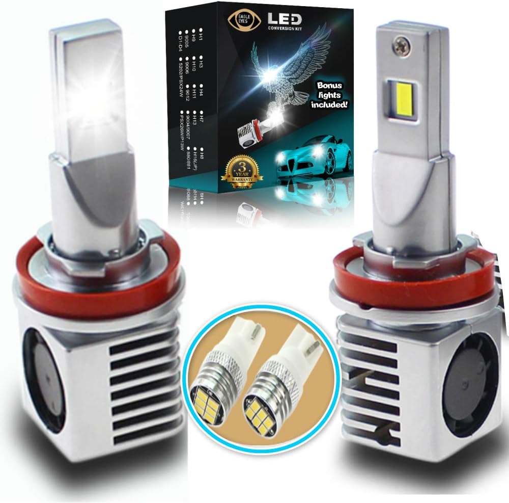 Eagle Eyes Extreme H11 LED Bulb Headlight Conversion Kit - Bonus 2 Accent Led Bulbs - New Upgrade - 3X Brighter - Super White High & Low Beam, Fog Light - Non Blinding - Plug & Play - Extended Life