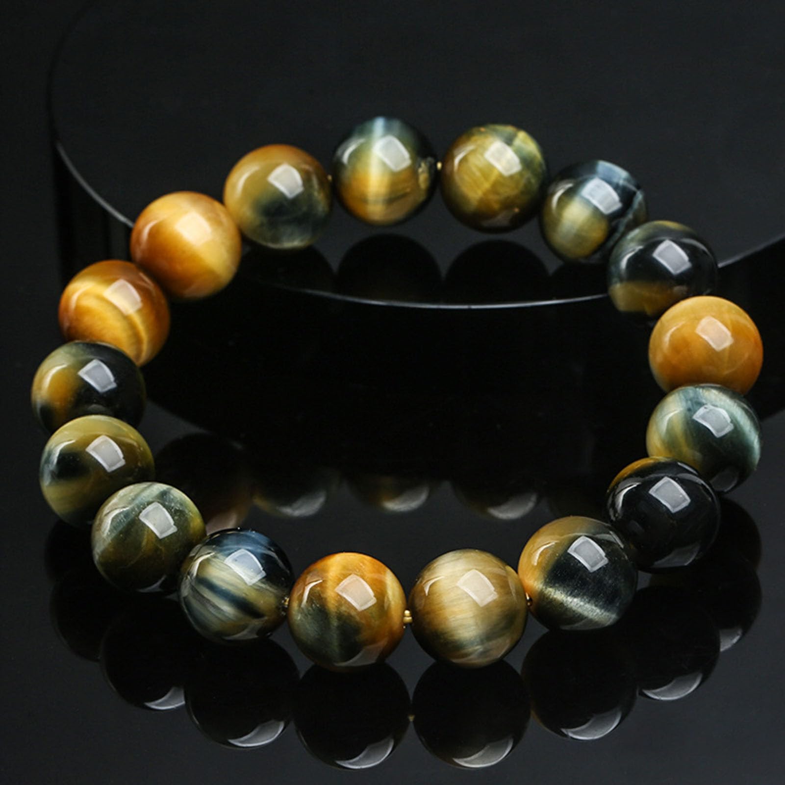 Bracciale Elasticizzato con Occhio di Tigre e Perline di Pietre preziose Naturali, per Uomo e Donna, Gioielli Boho Chic impilabili, Regalo significativo per Il radicamento,12MM