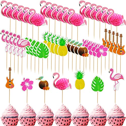 170 Pieces Luau Cupcake Toppers With 7 Styles Tropical Cupcake Toppers Tropical Cake Decorations Flamingo Cupcake Toppers Hawaiian Toothpicks Sticks For Summer Beach Theme Party Favors #TOP13