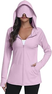 SeSe Code UPF 50+ Hoodie With Eye Mask Womens Zip Up Travel Jackets | Lightweight,Sleep Mask,Sun Protection Shirts,Pockets Outdoor,Slim Fit,Thumbholes,Hiking Wear,Airplane