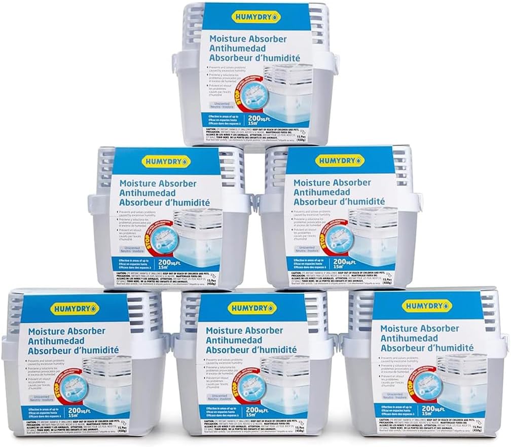 HUMYDRY® - 6-pack of dehumidifying devices with 6 refills in pouch - 8.8 oz - Medium size - Fragrance-free - Ideal for spaces up to 100 sq.ft.