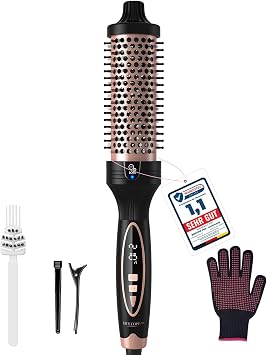 38mm Thermal Brush BRSTOPE PRO, Ionic Blowout Brush, 9 Temps Settings, Heated Hot Round Brush for Hair Straightening and Curling 2 in 1 Black