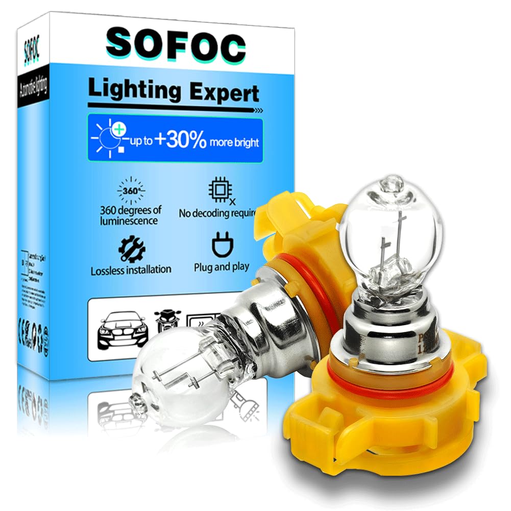 SOFOC PSX24W Ampoule 12V Feux de Brouillard Blanc Chaud Feux de Jour Feux de Stationnement PSX Ampoule Halogène 24W 2Pcs