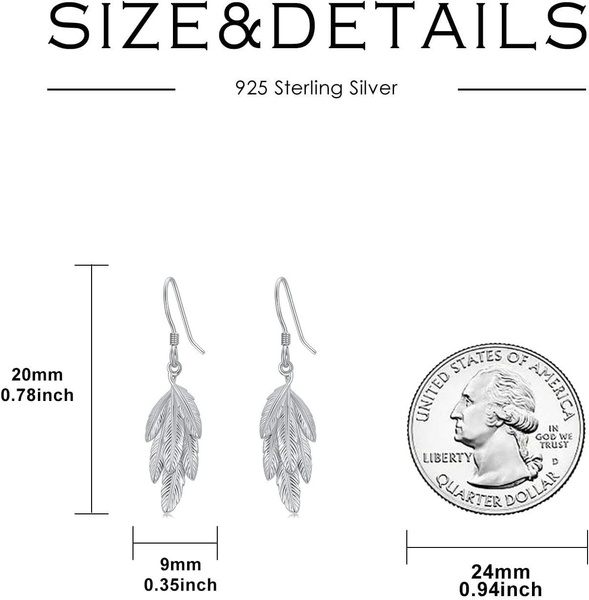 Silver Feather Earrings Sterling Silver Drop Earrings Jewelry Gift for Women - Image 5