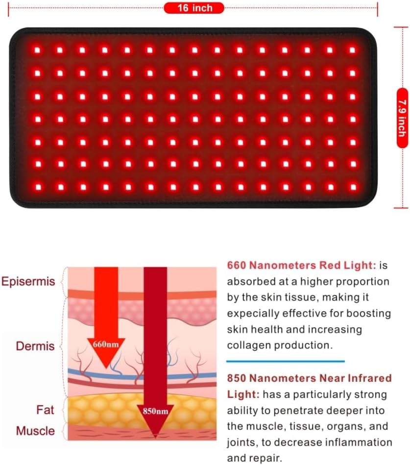 LOVTRAVEL New 16'' X 7.9'' LED 660nm Red Light Therapy and 850nm Near Infrared Light Therapy Devices Large Pads Wearable Wrap for Pain - Image 2